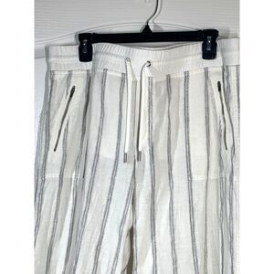 Athleta Wide Leg Linen Pants Size 16 White Stripe Cabo Tide Pull On Beach